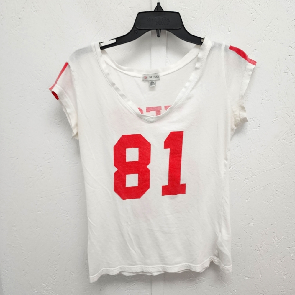 Guess White and Red Women's Jersey Top
